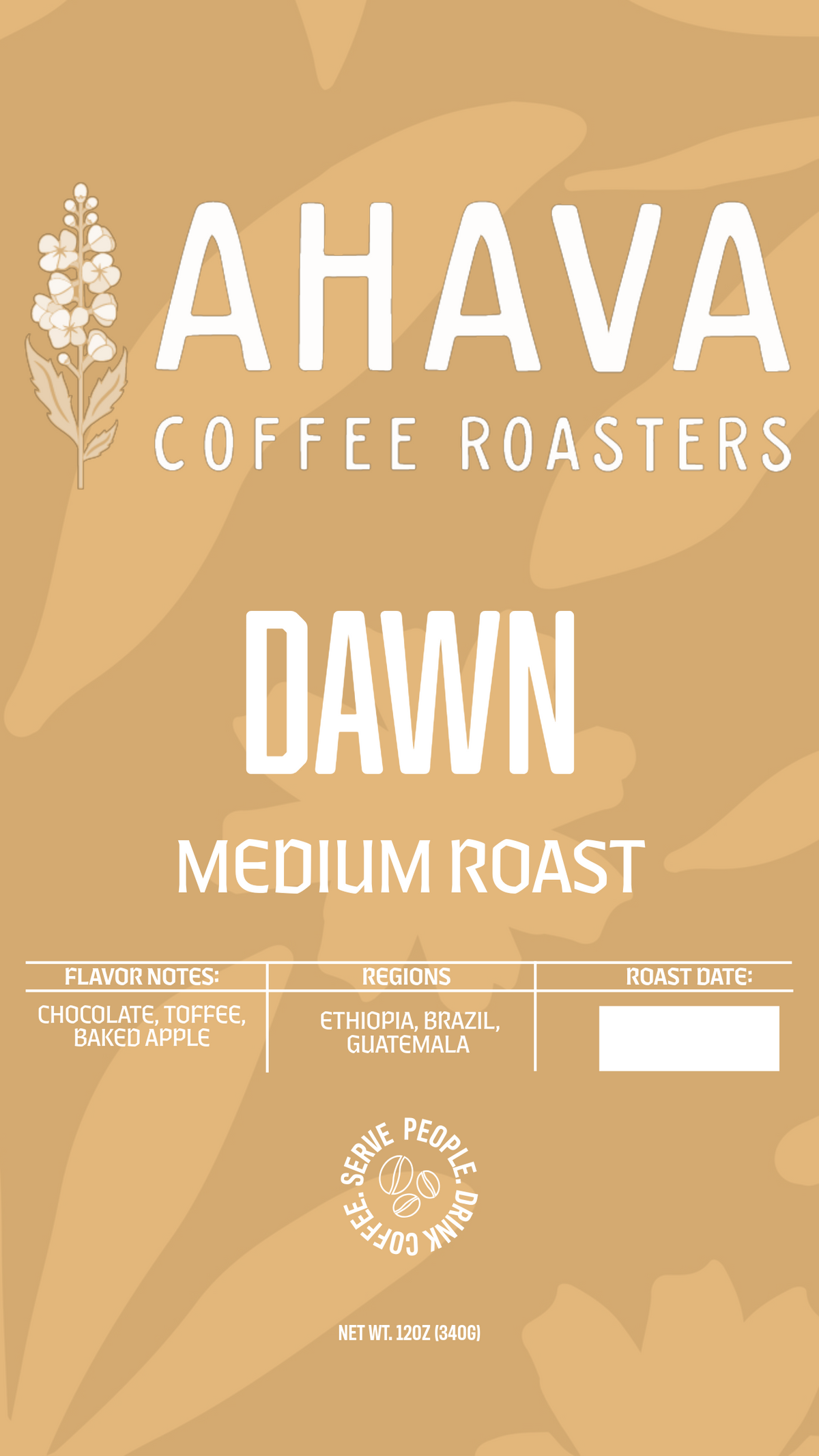 Dawn medium roast coffee blend label by Ahava Coffee Roasters