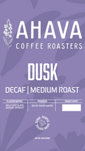 Dusk Swiss Water decaf medium roast coffee label by Ahava Coffee Roasters