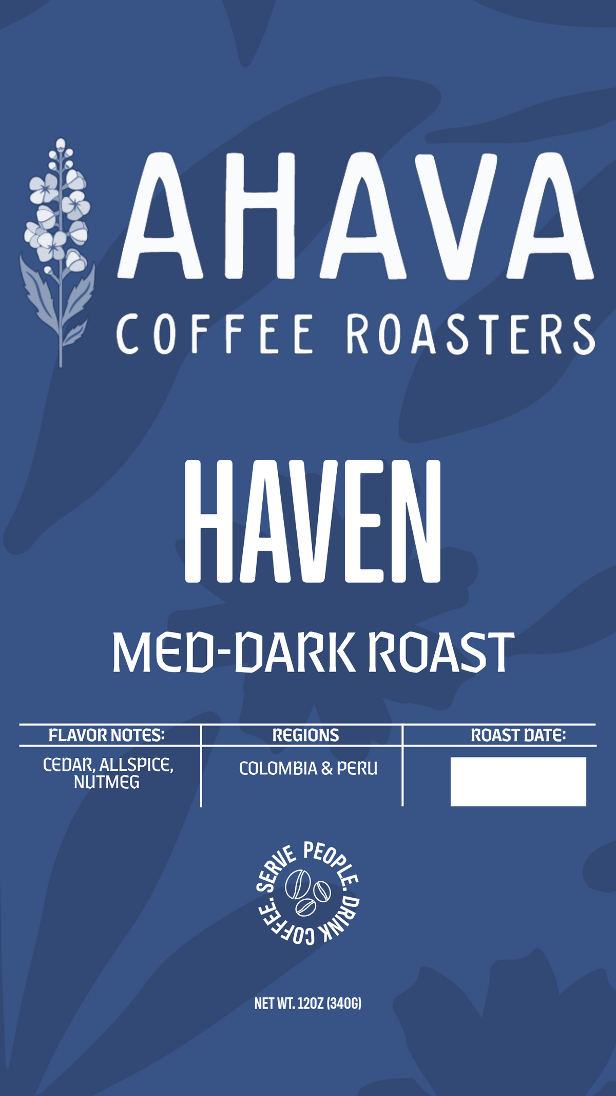Haven medium-dark roast coffee blend label by Ahava Coffee Roasters